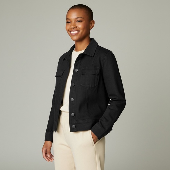 CAbi Jackets & Blazers - Cabi Black Stretch Utility Jacket Women’s Medium Textured Knit Button Front BJ2